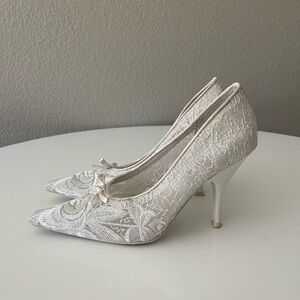 Jeffrey Campbell Women’s White Mesh Floral Lace Heels